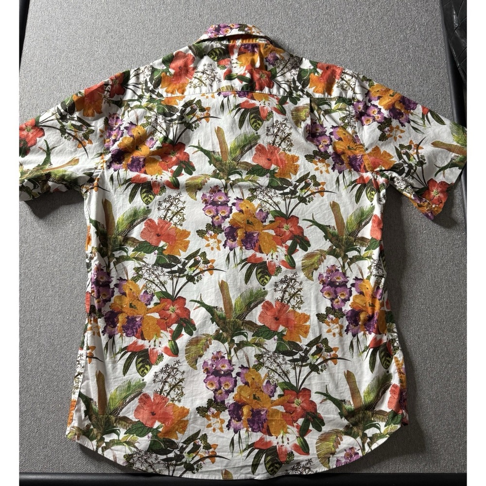 Alan Flusser Men's Large Floral Short Sleeve Button Up Shirt Tropical, Colorful - Picture 10 of 11
